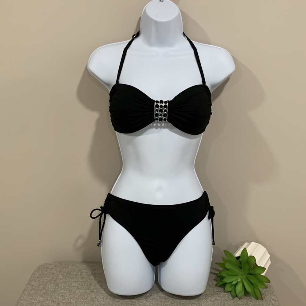 WHITE HOUSE BLACK MARKET Black Bandeau Bikini Top & matching bottom